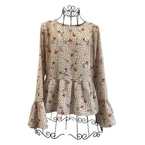 ASOS Beige Floral Polka Dot Blouse